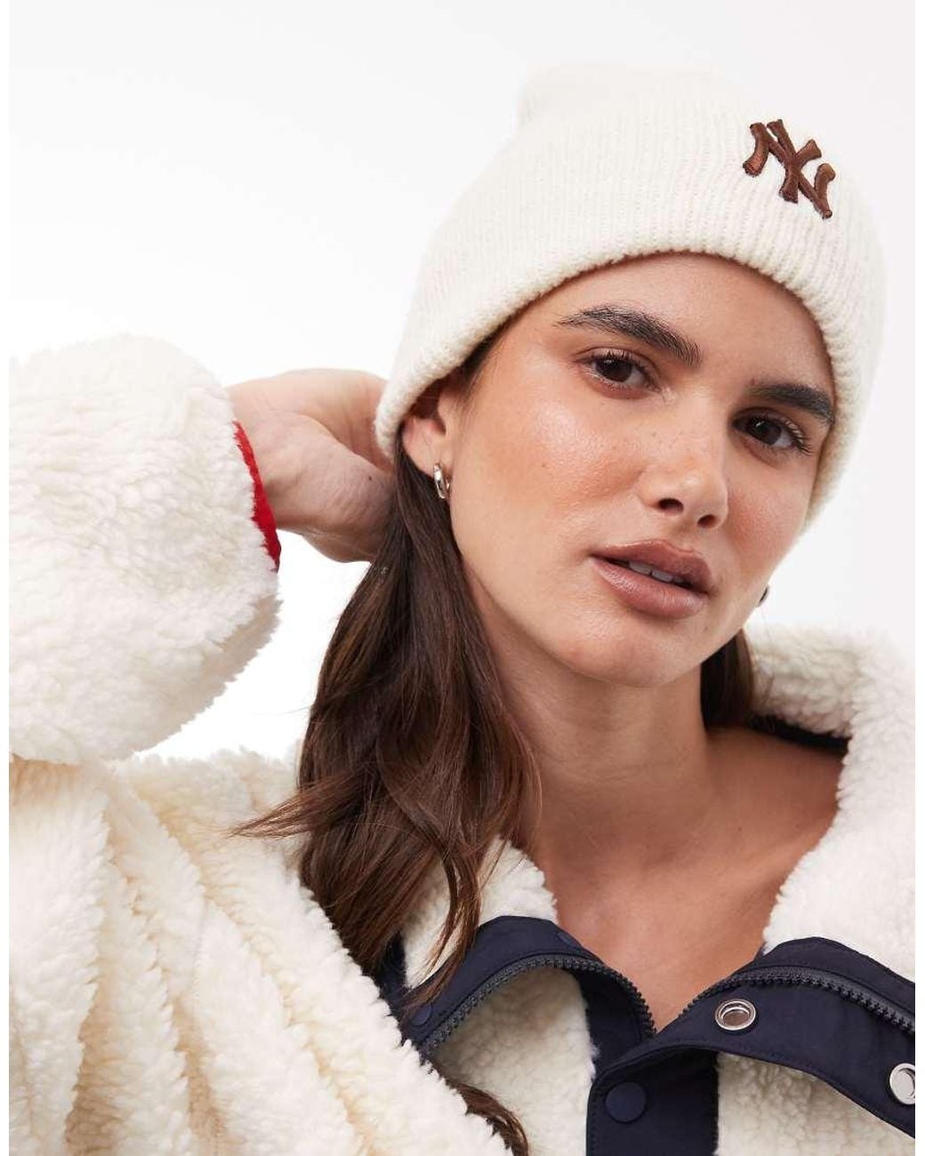 KTZ Brown Ny Yankees Logo Womens Cuff Knit Beanie