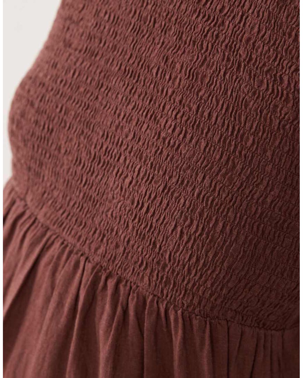 Mama.licious Brown Mamalicious Maternity Shirred Bodice Tiered Skirt Cami Midi Dress