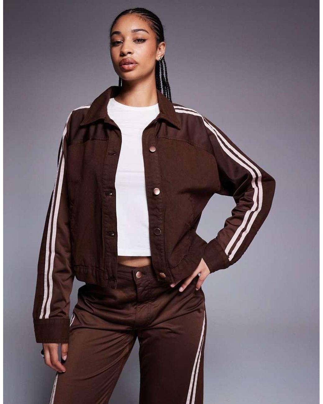 River Island Brown Striped Detail Denim Jacket