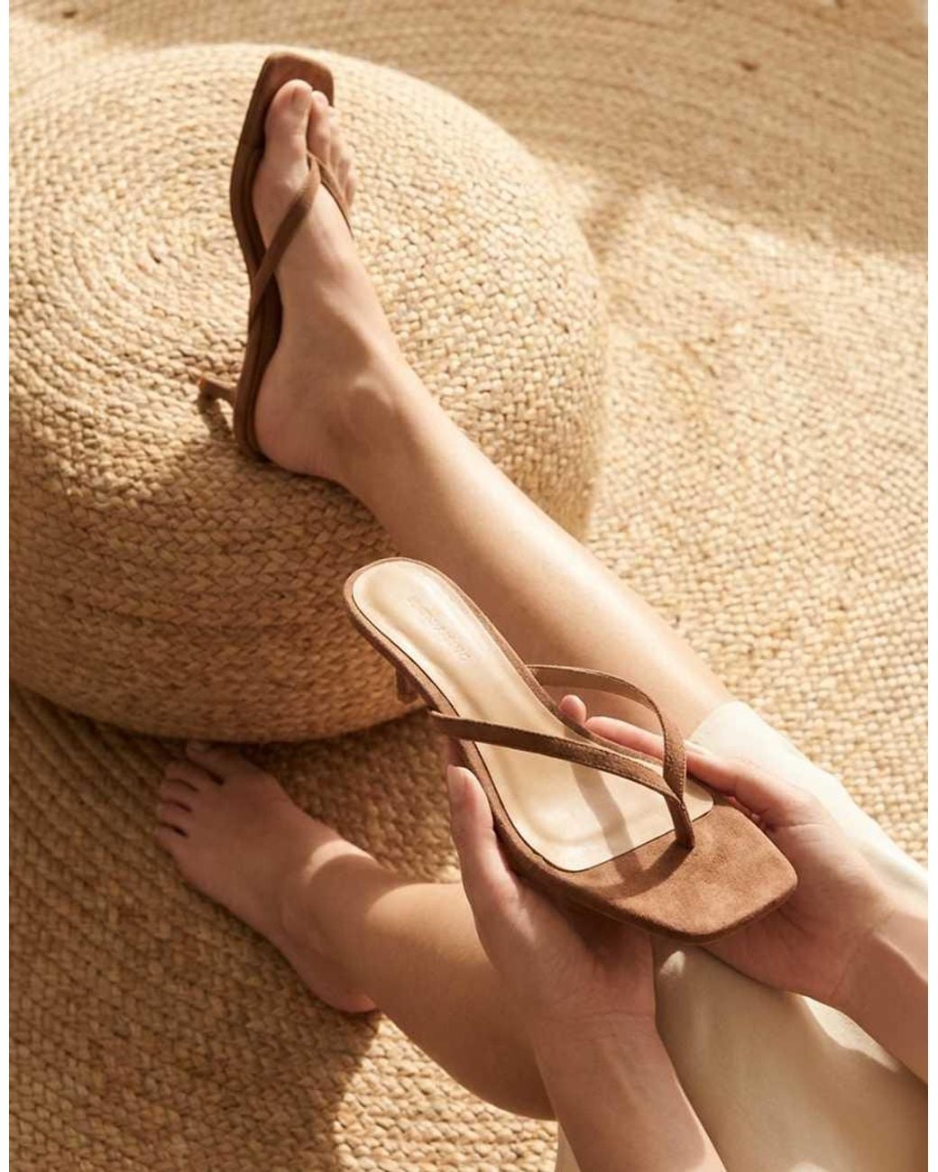 SEQWL White Open Toe Slip-On Kitten Heel Sandals