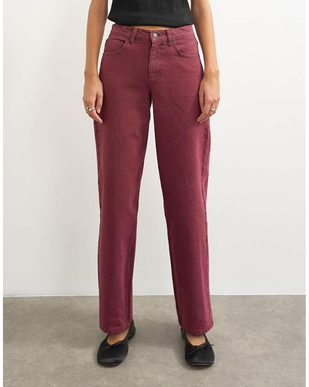 TOPSHOP Red Cinch Low-rise Relaxed Jeans