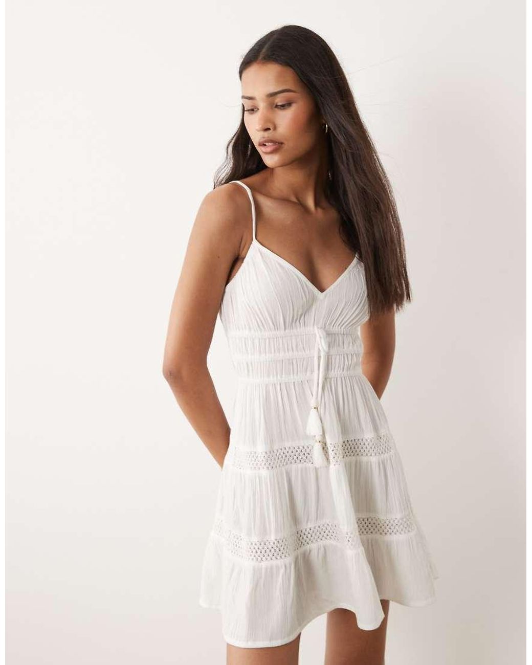 Wednesday's Girl White Wednesdays Girl Beach Crochet Tassle Detail Mini Dress