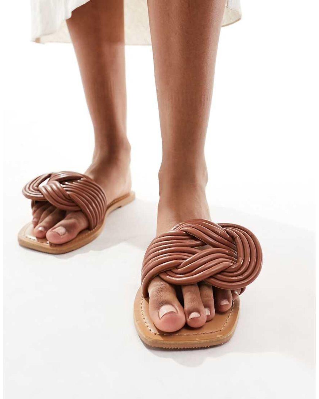 ASOS Brown Wide Fit Fifi Woven Mule Flat Sandals