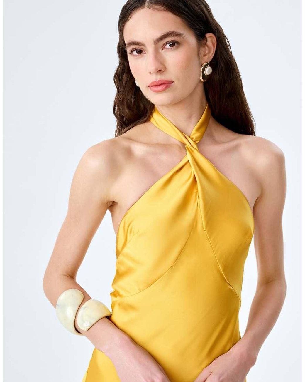 OMNES Metallic Dresses Arles Halterneck Satin Maxi Dress