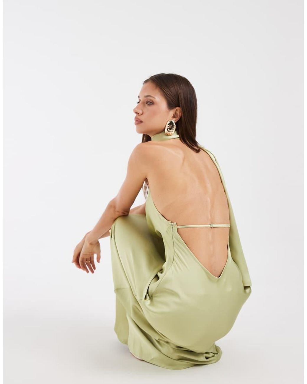 ASOS Green Satin Scarf Cowl Neck Maxi Dress