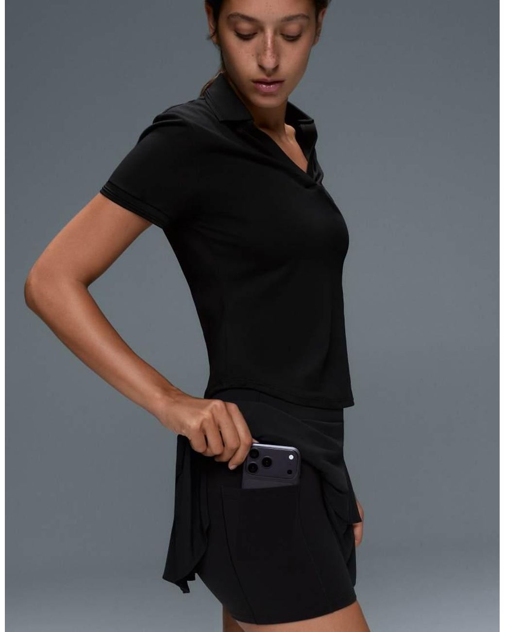 Oysho Black Ruffled High Rise Compressive Mini Skirt