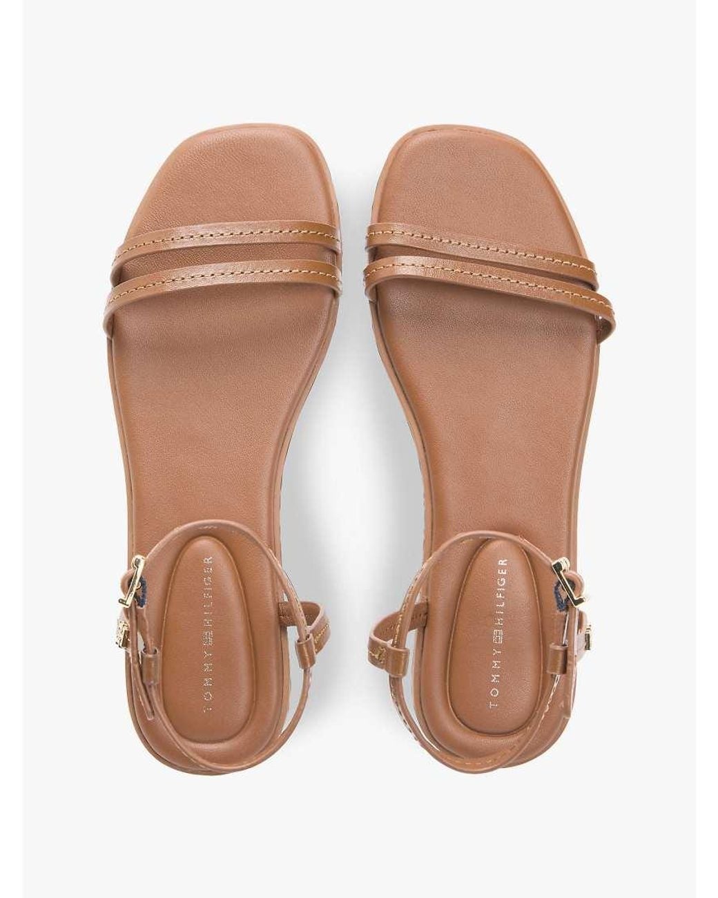 Tommy Hilfiger Pink Leather Contrast Topstitch Flat Sandals