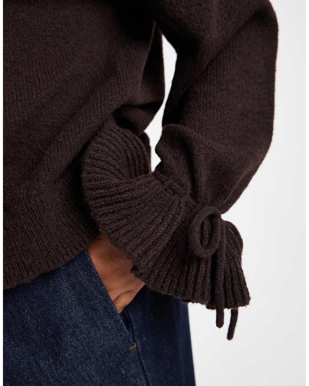Pieces Plus Black Pieces Curve Tie Cuff Detail Jumper
