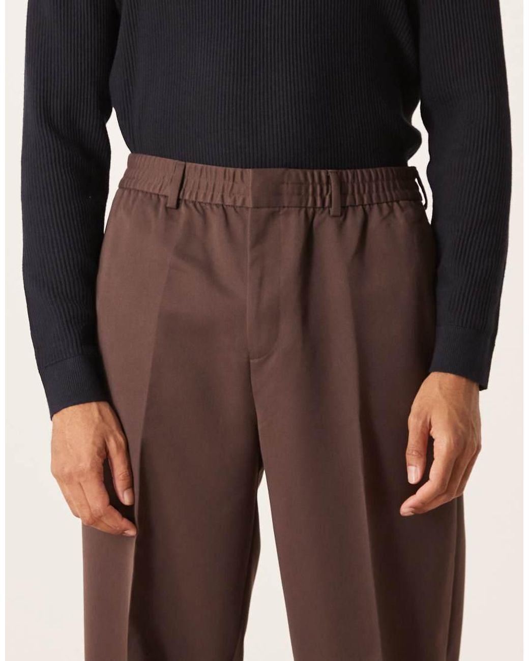 ASOS Brown Smart Oversized Tapered Trousers With Full Elasticated Waist for men
