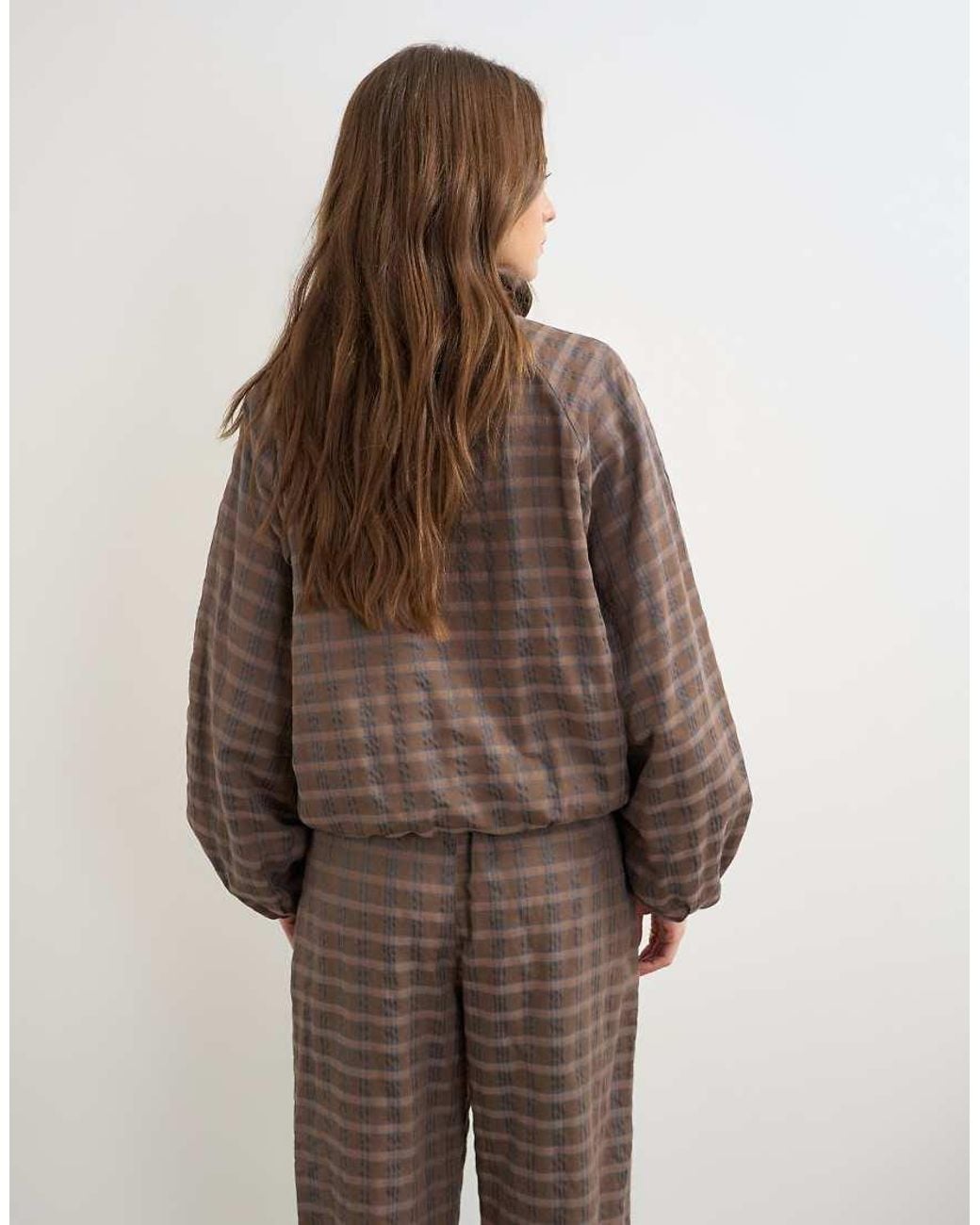 TOPSHOP Brown Set Check Funnel Neck Bomber