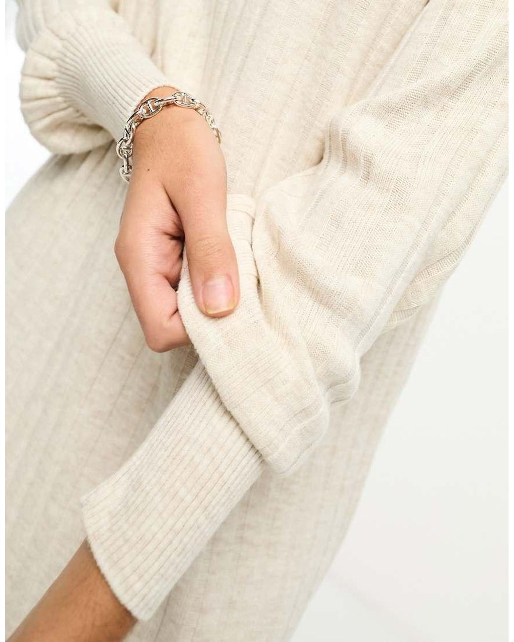 ONLY Natural Knitted V Neck Maxi Dress