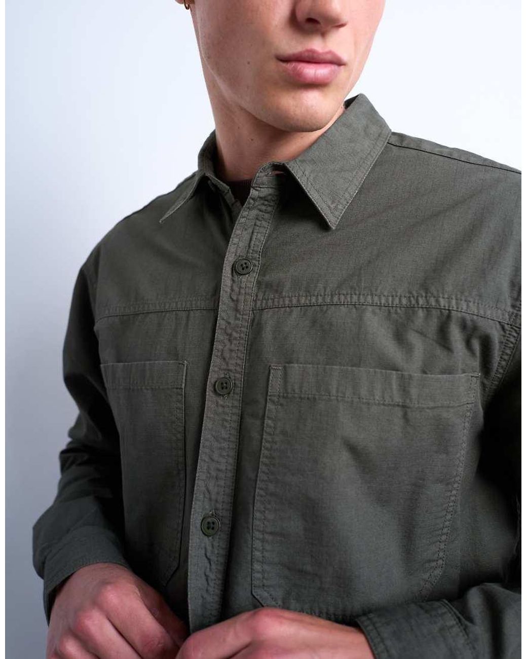 Topman Gray Regular Fit Ripstop Overshirt for men