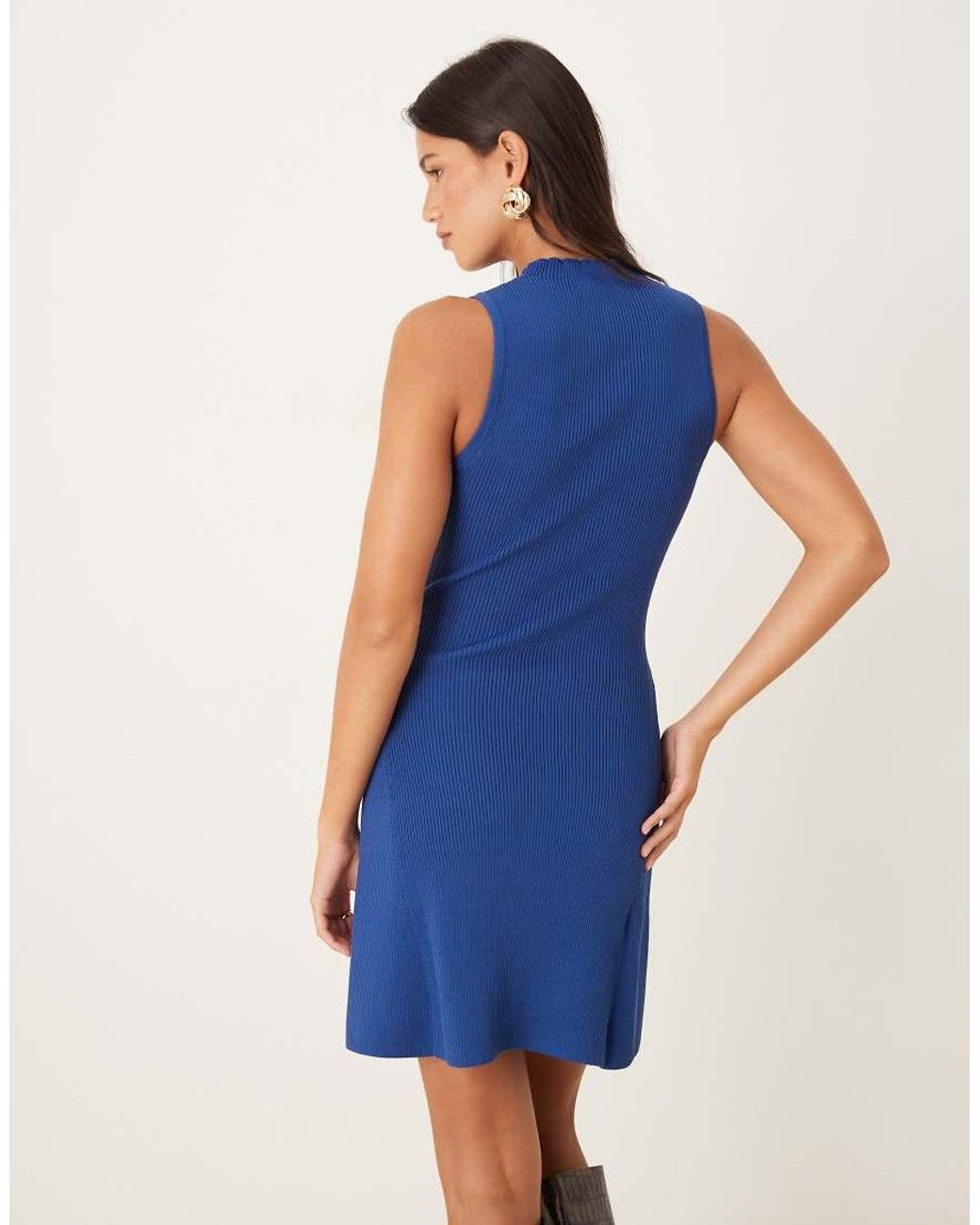 Mango Blue Fine Knitted Sleeveless Mini Dress