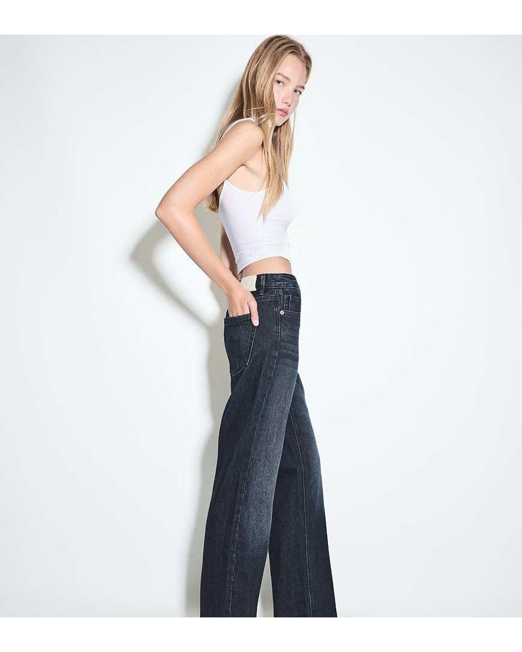 Stradivarius Blue Petite D92 Straight-Wide Jeans