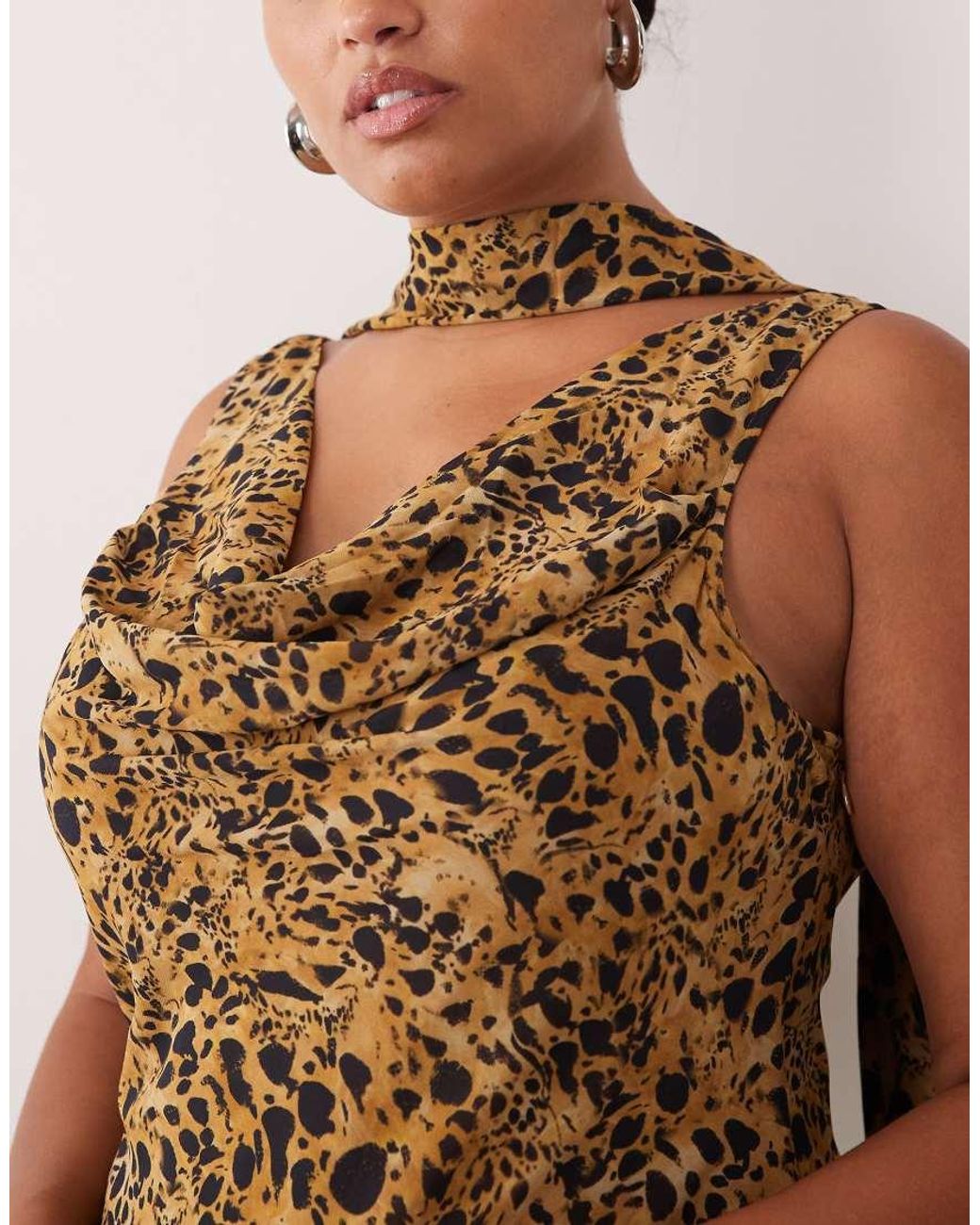 Pretty Lavish Curve Brown Chiffon Cowl Neck Tie Detail Maxi Dress