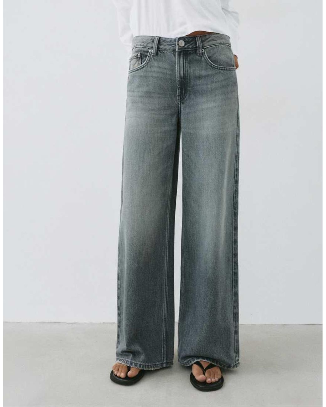 Pull&Bear Gray Low Rise Baggy Jeans