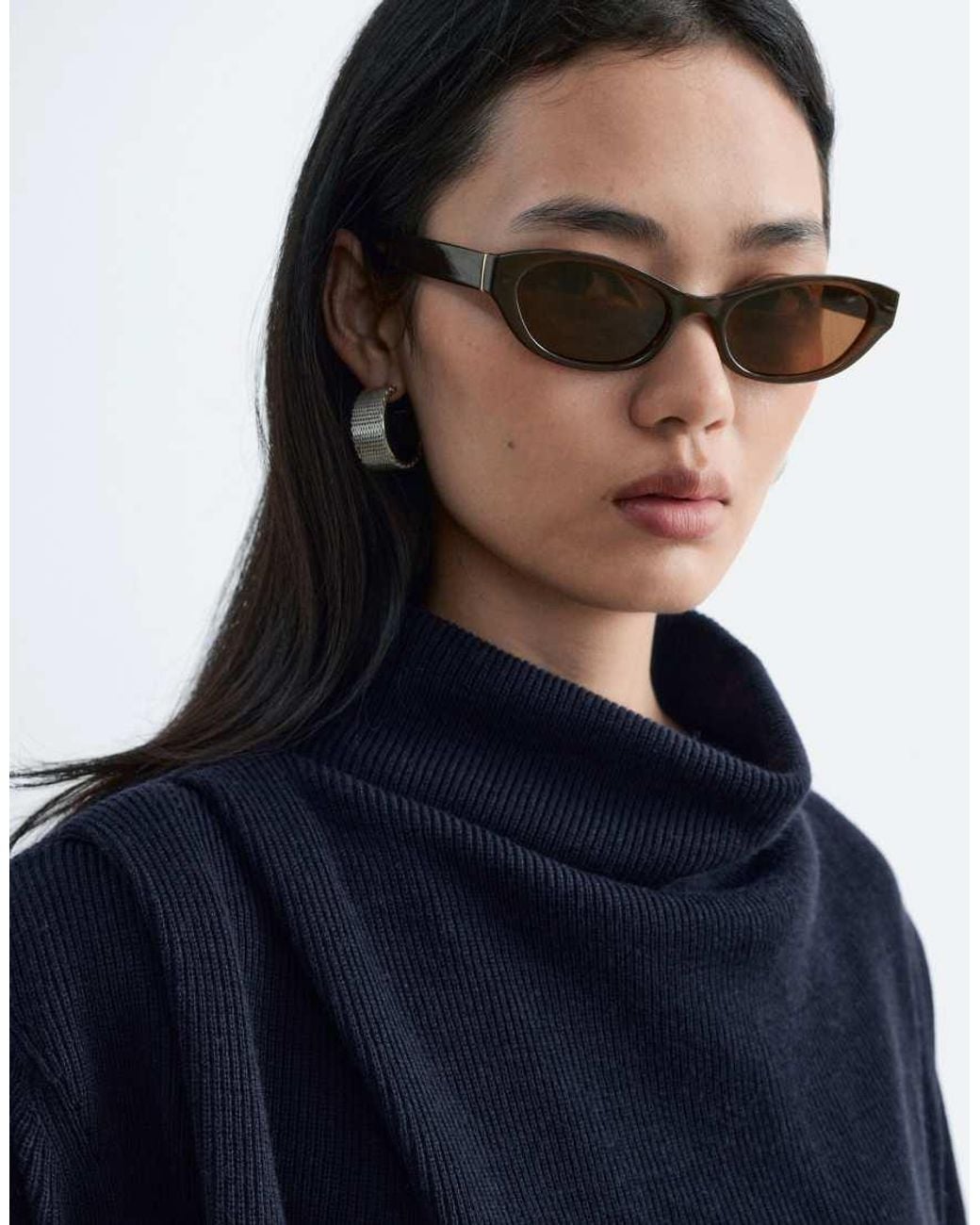 & Other Stories Blue Pure Wool Funnel Neck Sweater With Drape Shoulder Detail