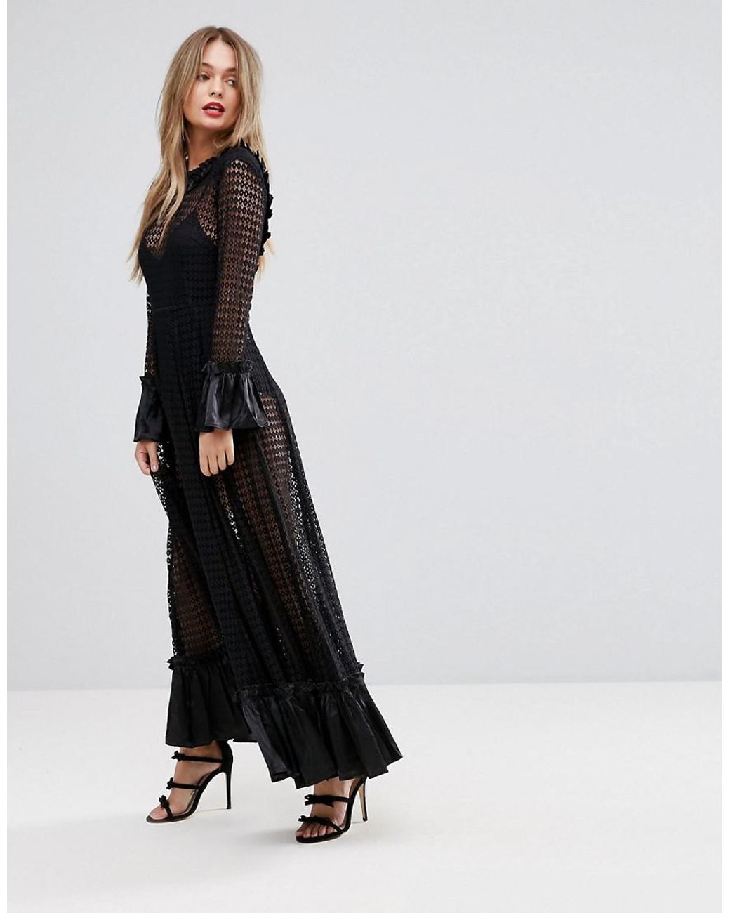 Black Sheer Knit Stripe Midi Dress | Knitwear | PrettyLittleThing