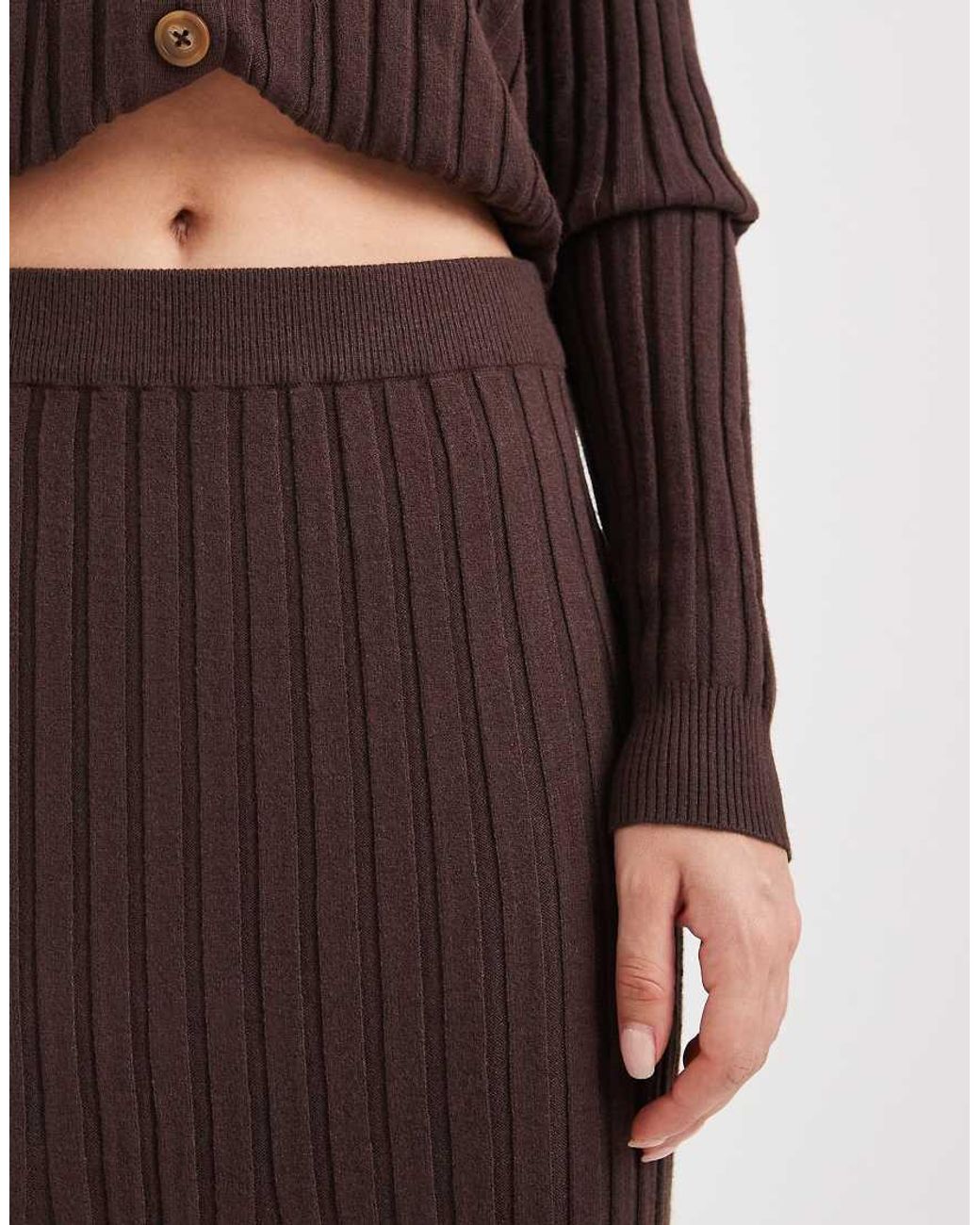 Object Brown Rib Knitted Maxi Skirt Co-ord