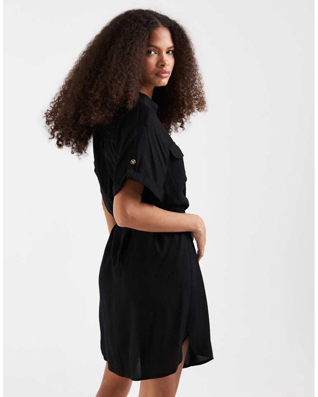 Vero Moda Black Mini Shirt Dress With Pockets