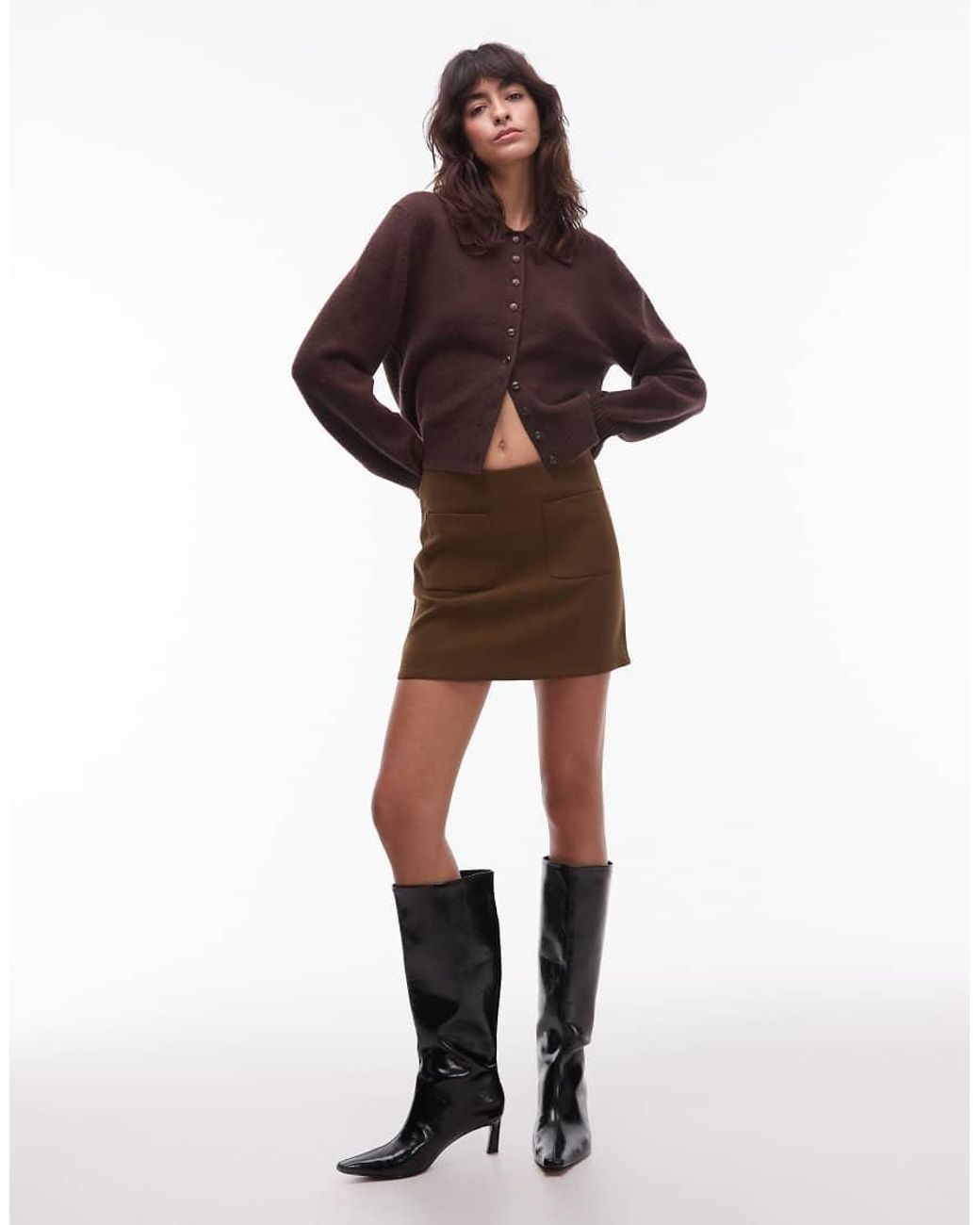 & Other Stories Brown Mini Skirt With Front Patch Pockets
