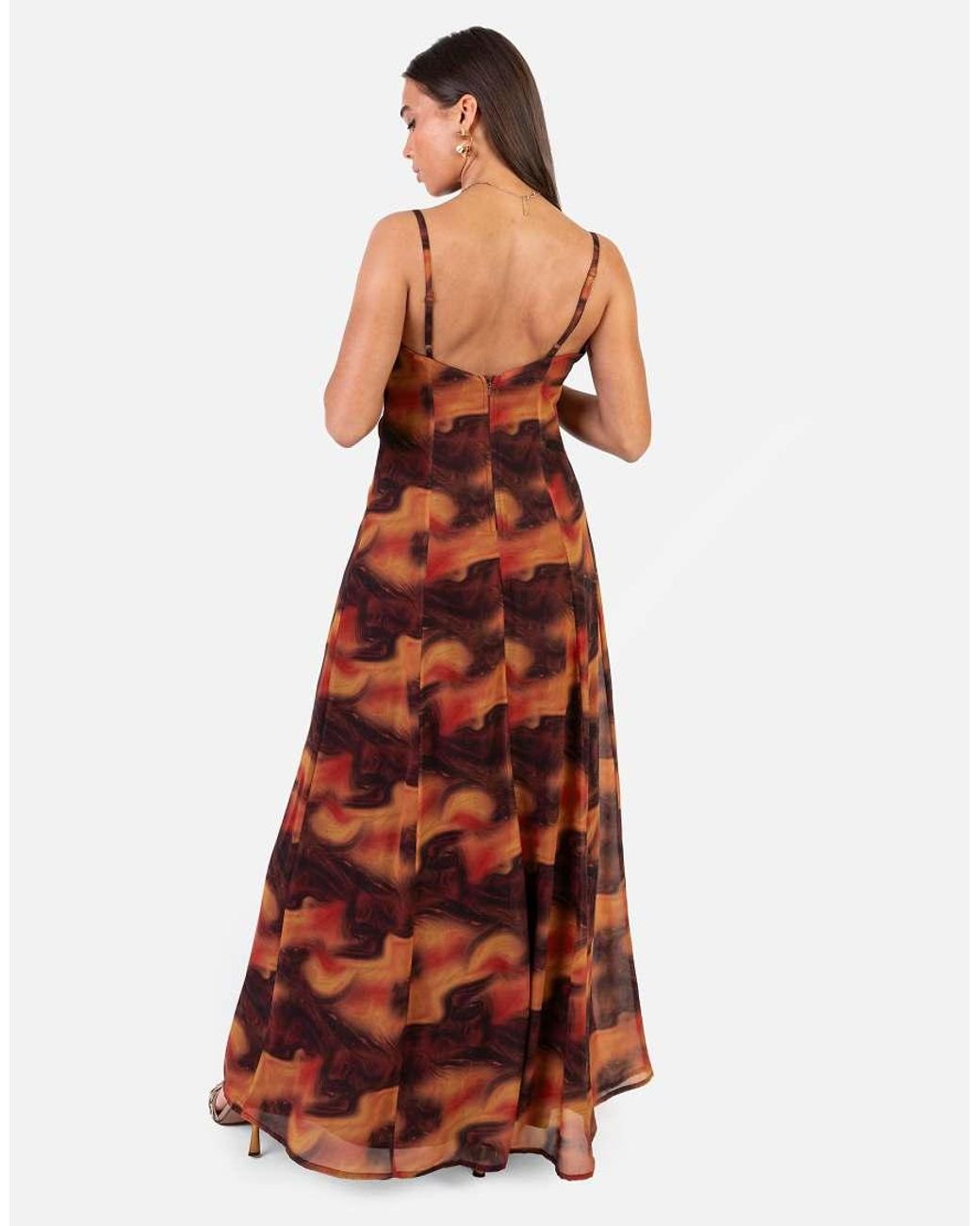 ANAYA Red Fire Marble Print Cami Shift Maxi Dress