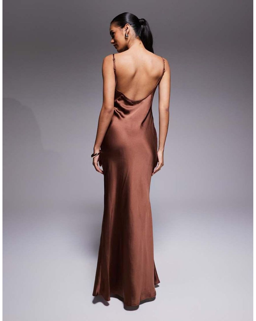 ASOS Brown Satin Chiffon Mix Bust Panelled Maxi Dress