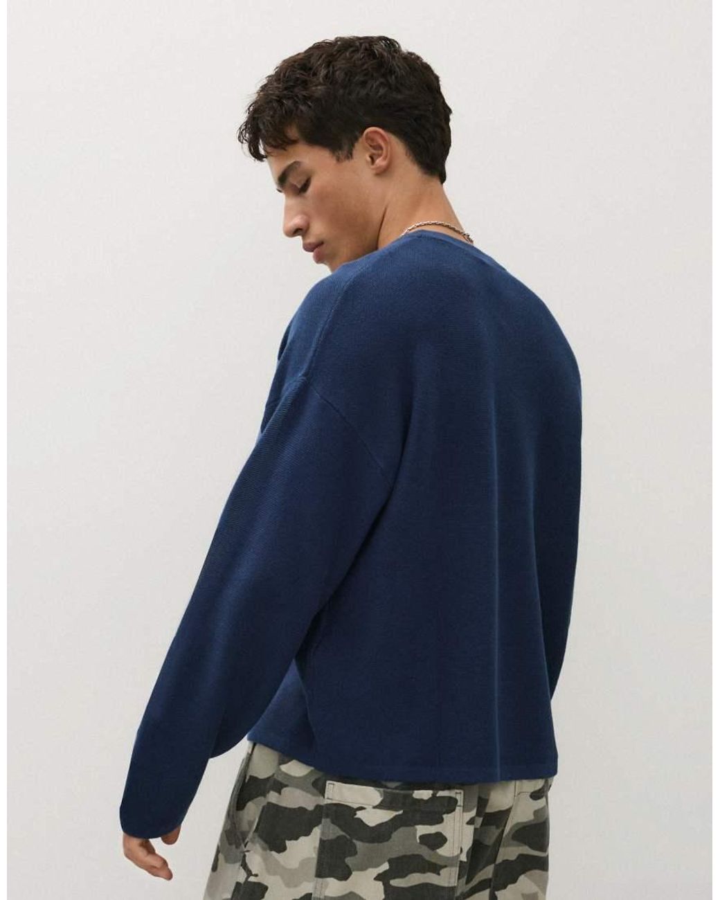 Bershka Blue Textured Print Jumper for men