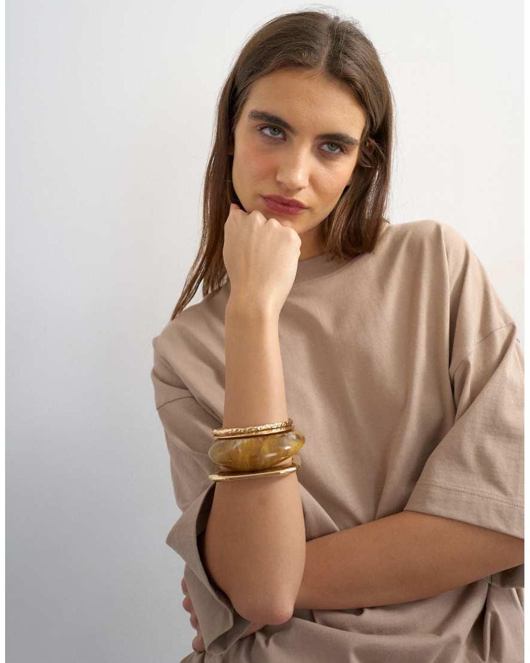 TOPSHOP Brown Oversized Drop Shoulder Tee