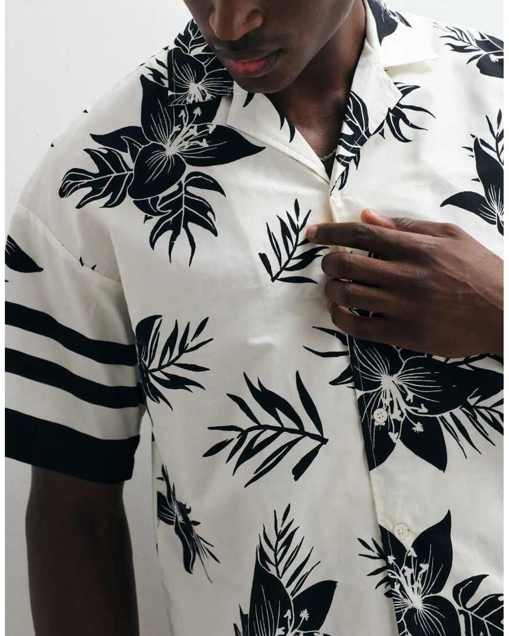 ADPT White Oversized Revere Collar Shirt With Floral Print for men