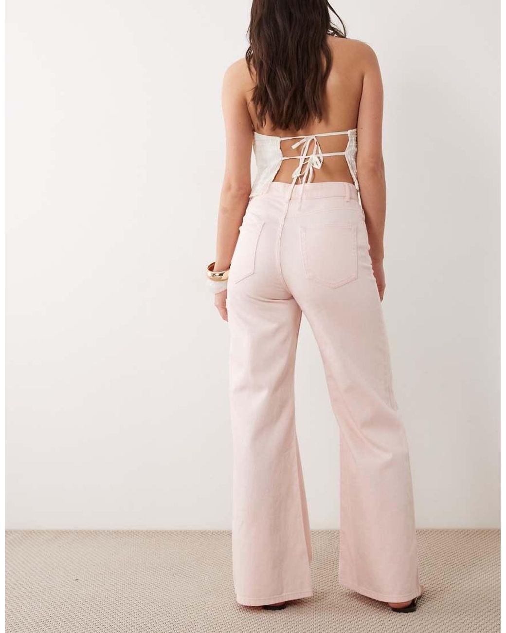 Mango Pink Belle 100% Cotton Wide Leg Jean