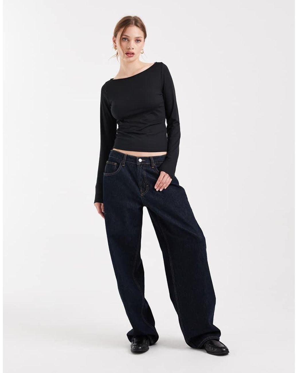 Hollister Blue Long Sleeve Slash Neck Seamless Top