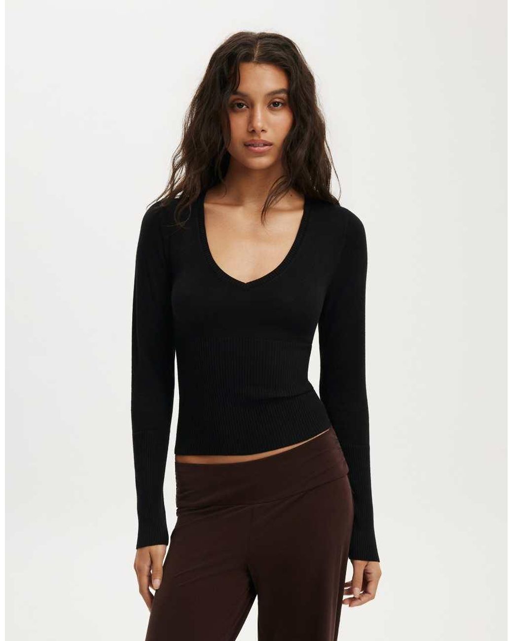 Cotton On Black Close Knit V-Neck Top