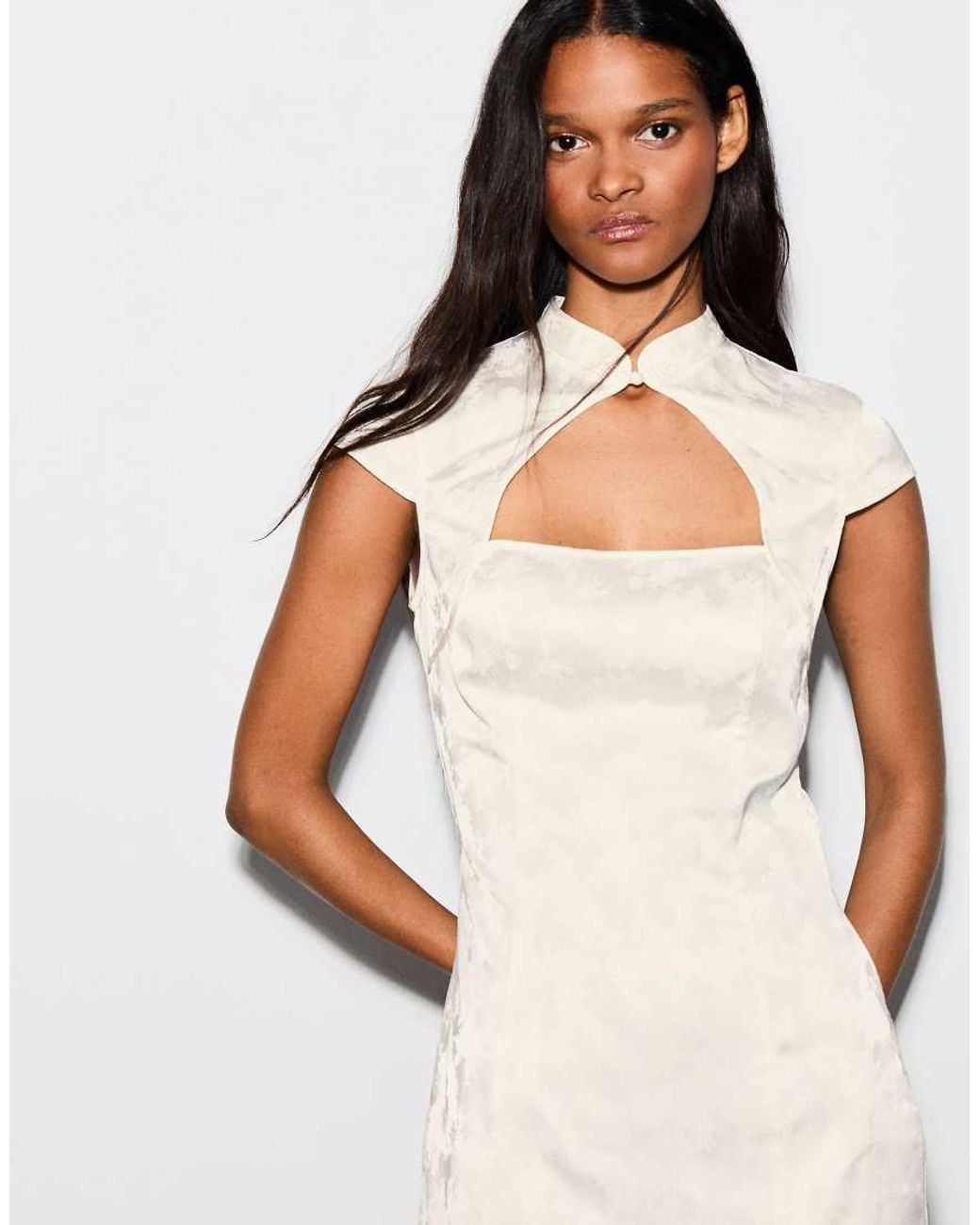 Bershka White Mini Sateen Jacquard Dress