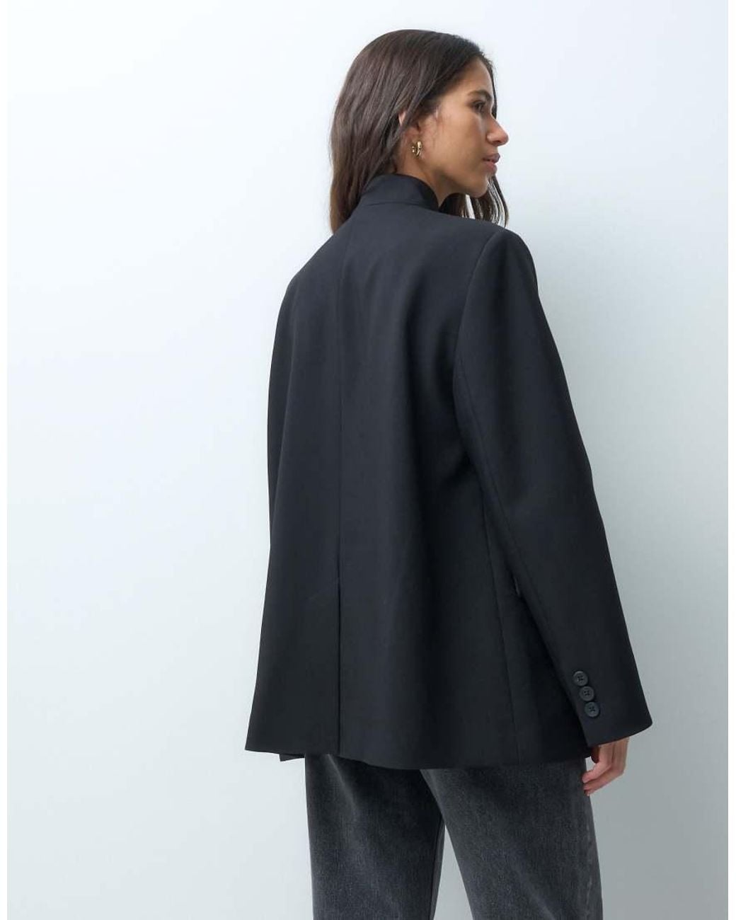 ASOS Blue Tailored High Neck Wrap Front Blazer