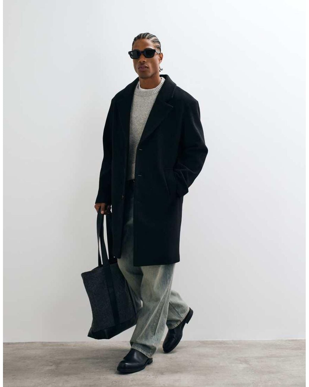 ASOS Blue Wool Look Overcoat for men