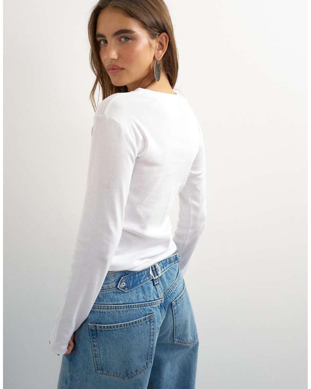 TOPSHOP White Long Sleeve Everyday Tee