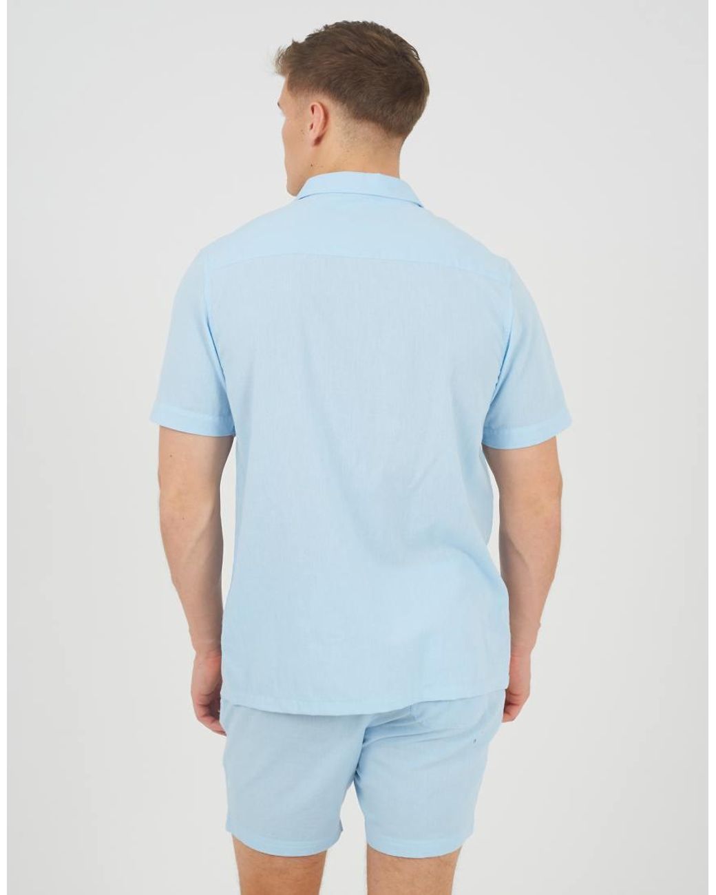 Brave Soul Blue Short Sleeve Button-Up Shirt With Chest Pocket for men