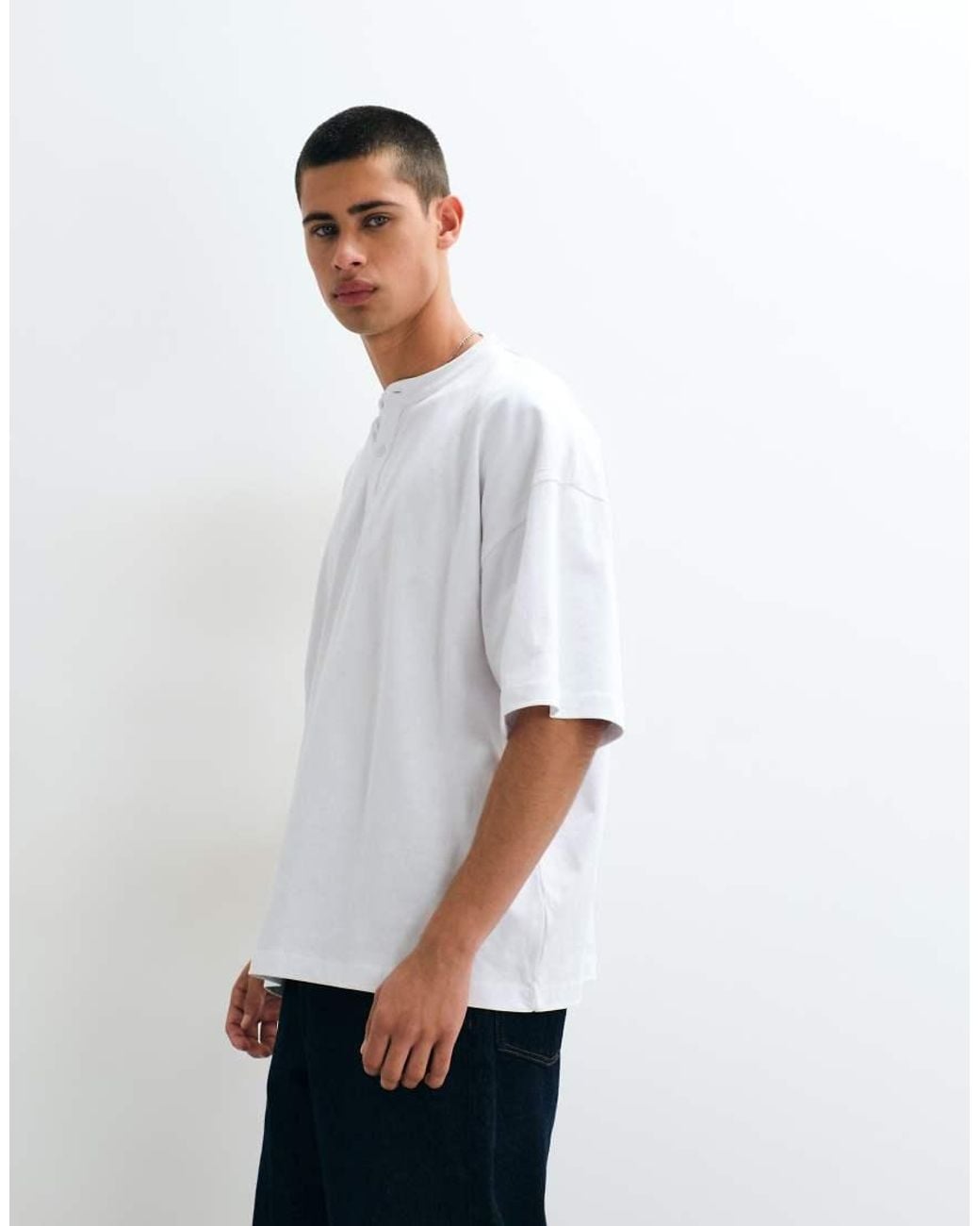 ASOS White Extreme Oversized Henley T-shirt for men