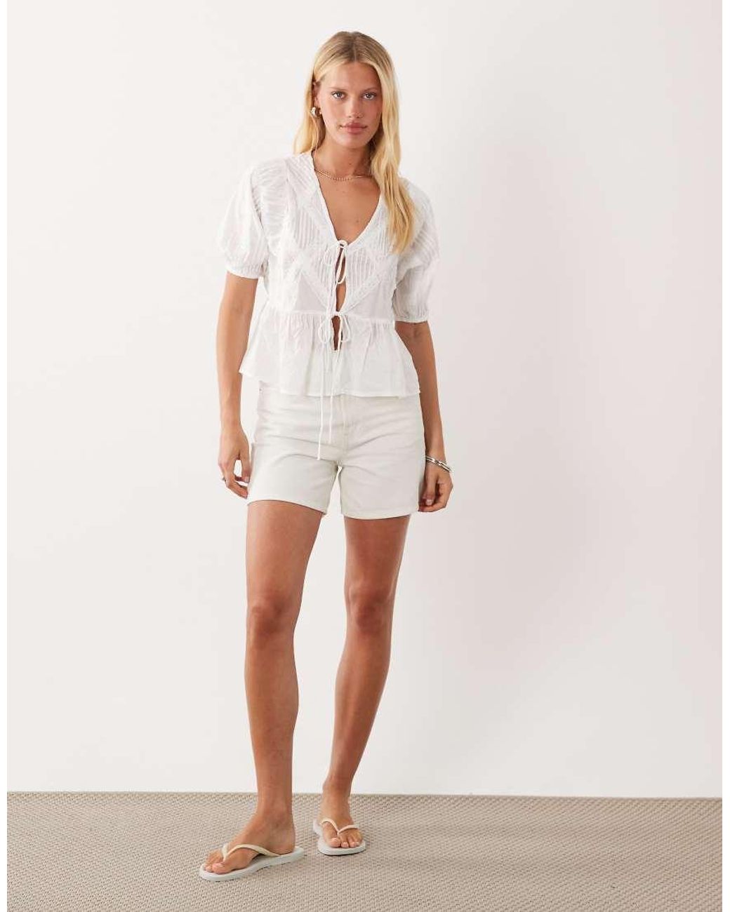 ASOS White Tie Front Lace Insert Blouse