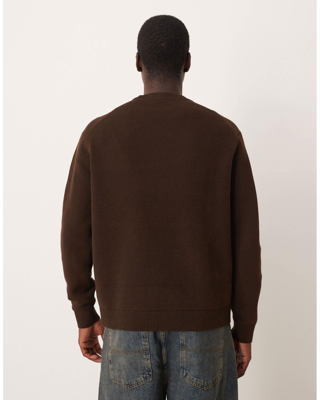 SELECTED Brown 100% Cotton Boxy Knitted Jumper for men