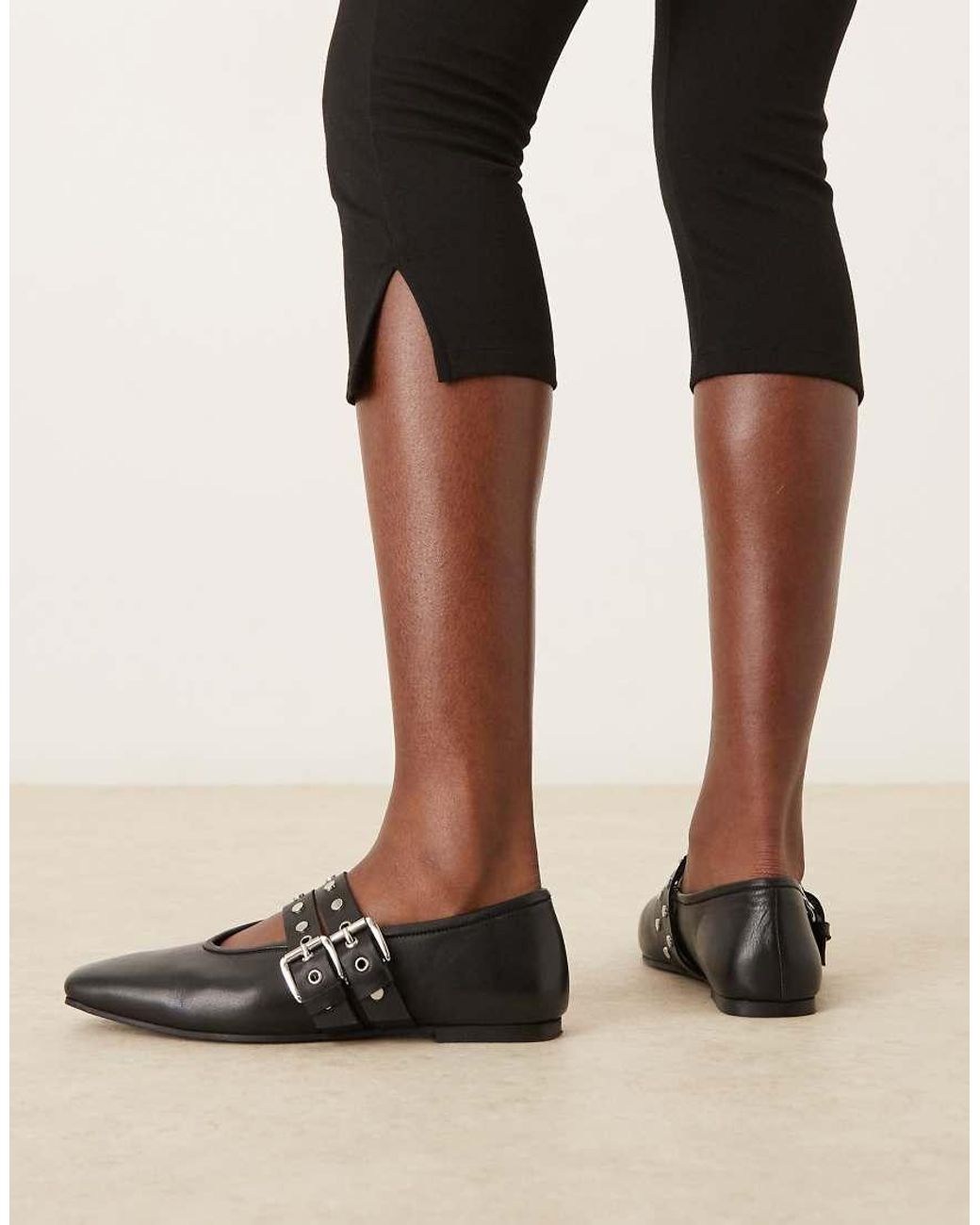 ASOS Black Lava Premium Chisel Toe Mary Jane Ballets