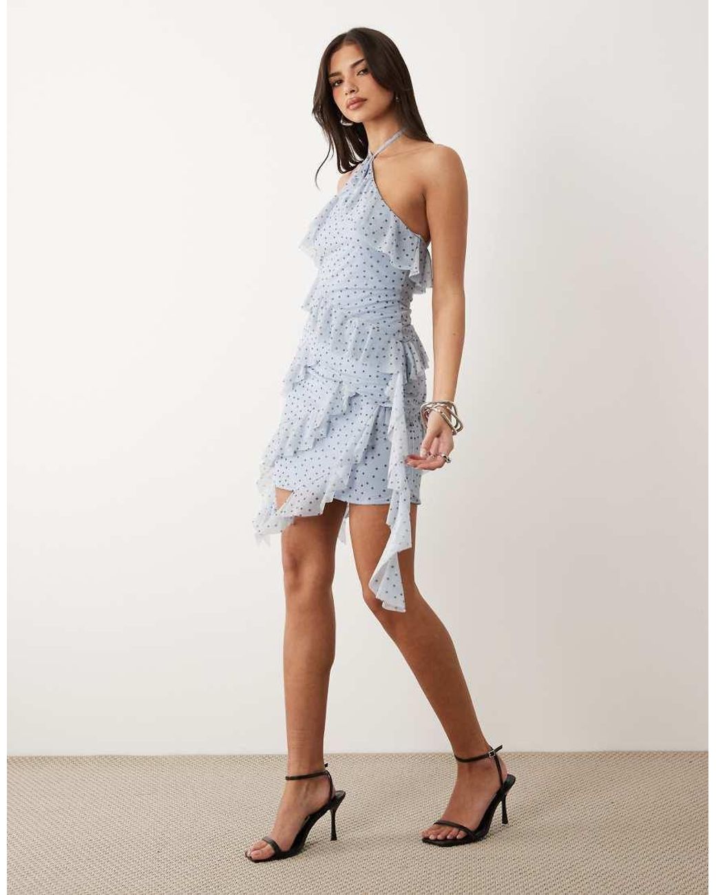 ASOS Blue Co-ord Printed Stretch Chiffon Ruffle Top