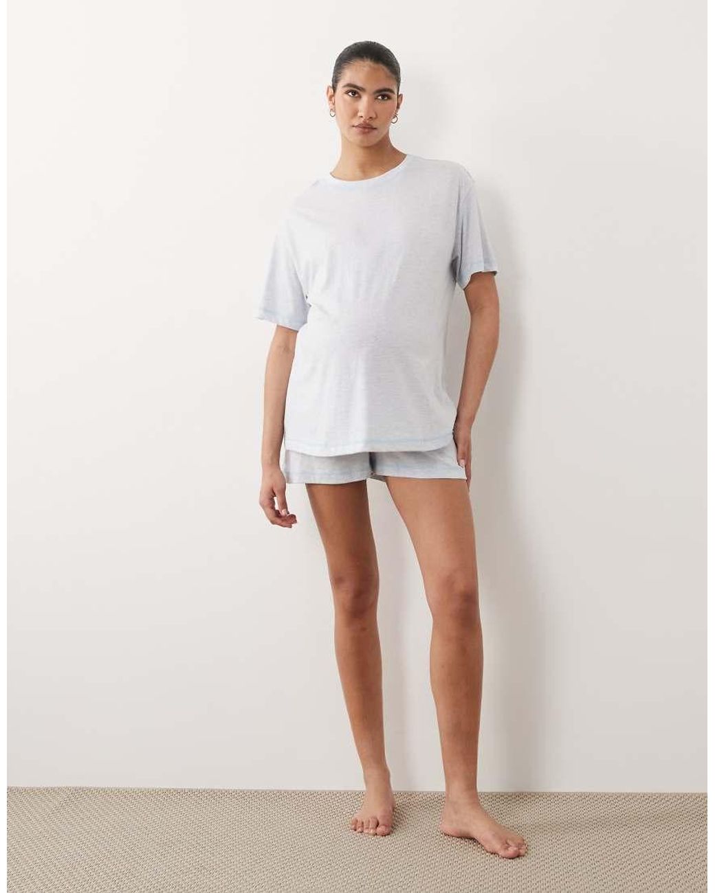 ASOS White Asos Design Maternity Essential Oversized Tee And Boxer Short Pyjama Set
