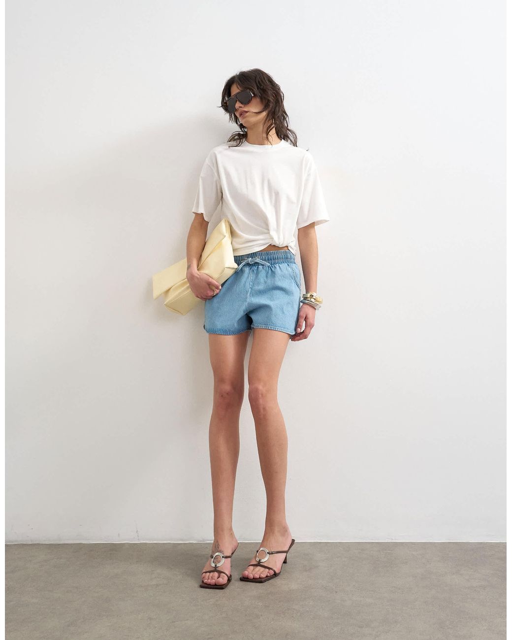 TOPSHOP White Denim Mini Runner Short