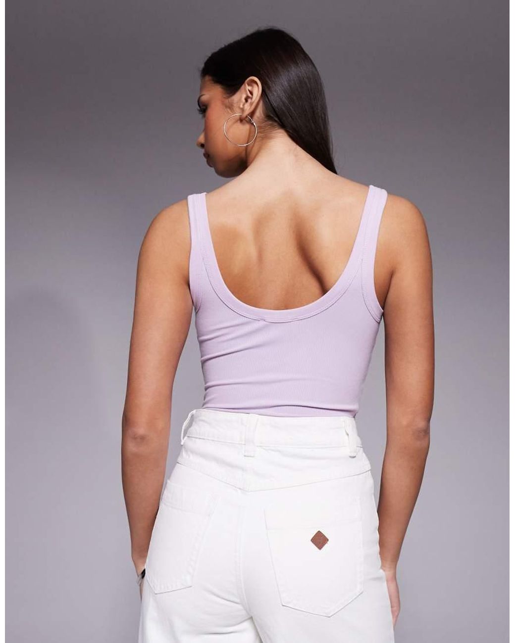 GOOD AMERICAN Geribbelde Tank-Body Met Lage Ronde Hals in het Purple