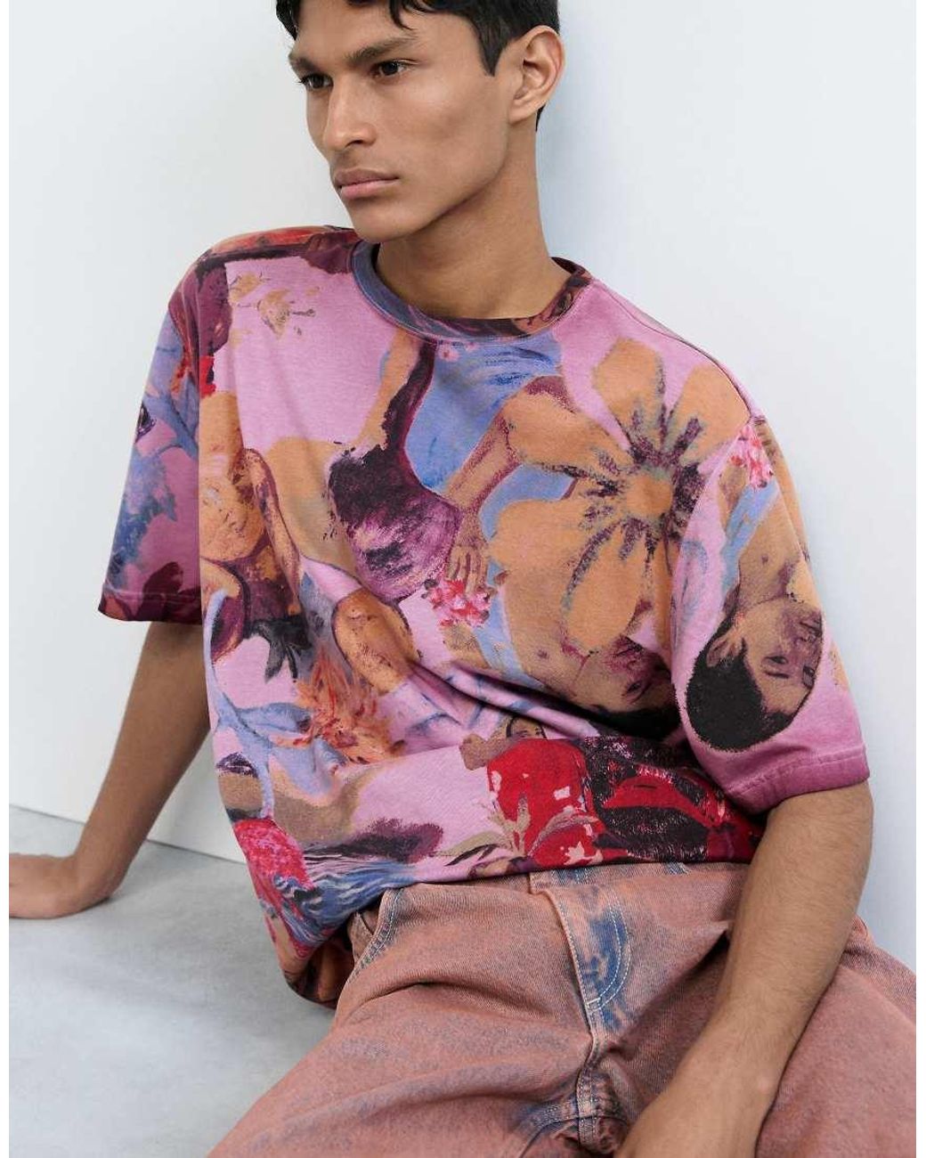 Desigual Red Floral Printed T-Shirt for men