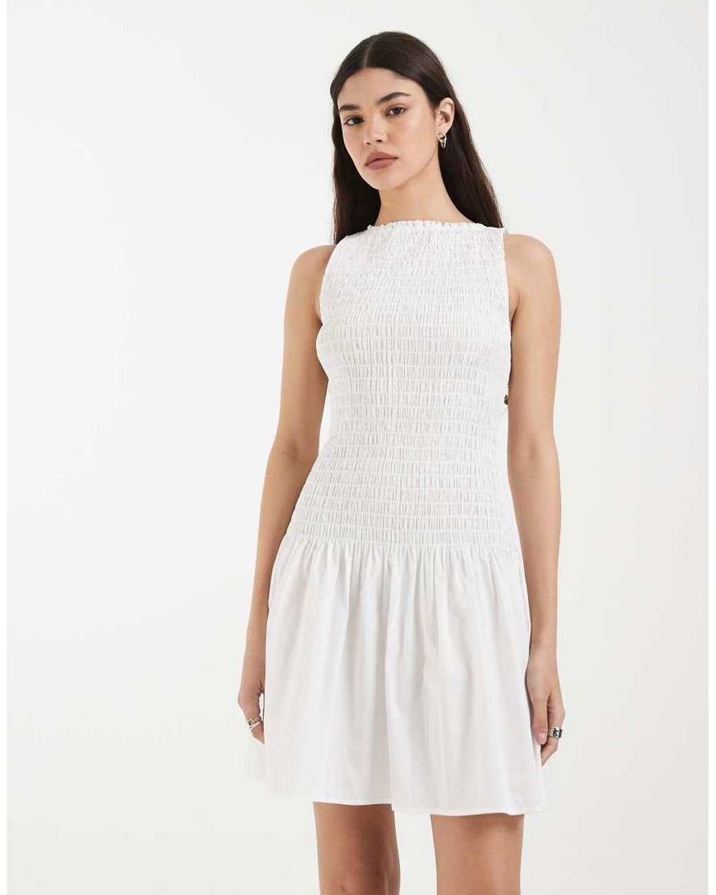 & Other Stories White Smocked Pure Cotton Mini Dress
