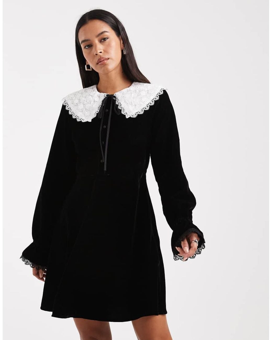 Miss Selfridge Black Velvet Collar Mini Dress