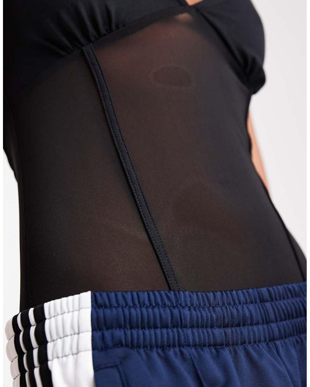 ASOS Blue Sheer Mesh Mix Panel Detail Bodysuit